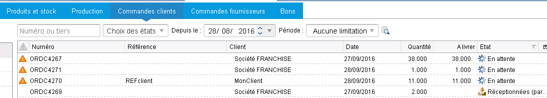 commandes clients