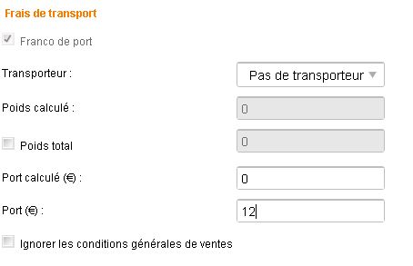 CRM frais transport