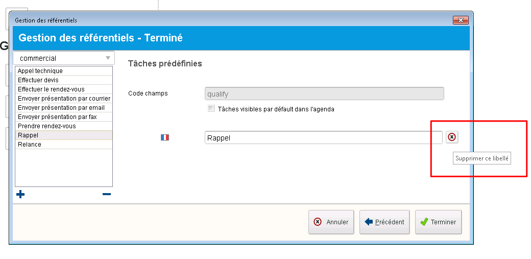 Suppression libellé